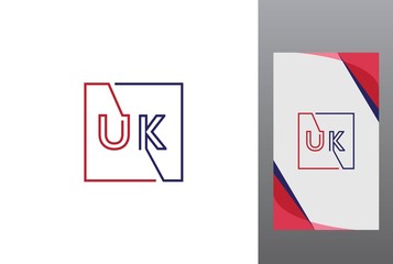 Wall Mural - Red blue square initial letter UK line logo design vector graphic