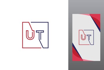 Wall Mural - Red blue square initial letter UT line logo design vector graphic