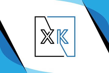 Wall Mural - Blue black square initial letter XK line logo design vector graphic