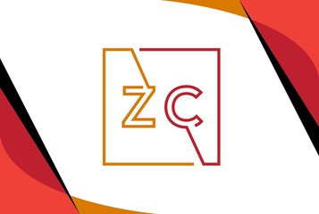 Wall Mural - Yellow red square initial letter ZC line logo design vector graphic
