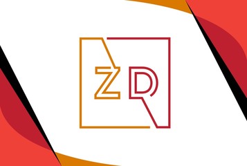 Wall Mural - Yellow red square initial letter ZD line logo design vector graphic