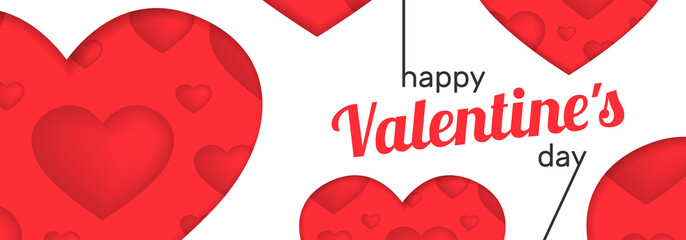 Wall Mural - happy valentines day horizontal banner design with  red heart shapes