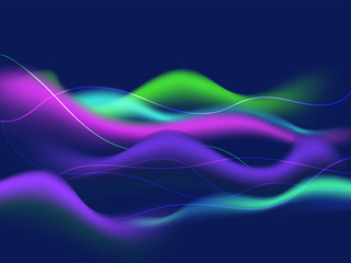 Sticker - Colorful waves with blur effect on blue background.