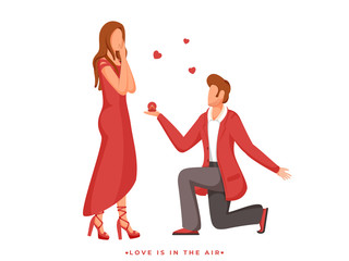 Poster - Faceless Young Man Proposing His Girlfriend on White Background for Love is in the air concept.