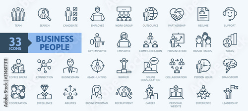 Fotomural Business people, human resources, office management - thin line web icon set