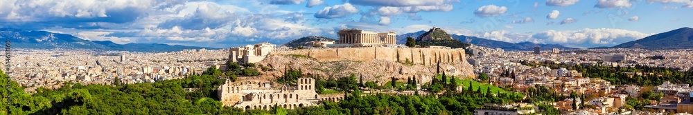 Panorama of Athens with Acropolis hill. - obrazy, fototapety, plakaty 