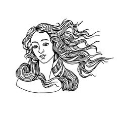 the head of goddess of love, from a painting by botticelli, the birth of venus, for a logo, vector i