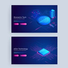 Sticker - Biometric Tech and eSim Technology Concept Based Web Banner Design.