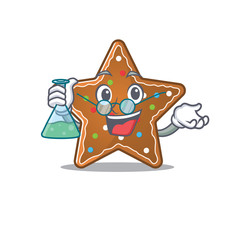 Sticker - Smart Professor gingerbread star cartoon character with glass tube