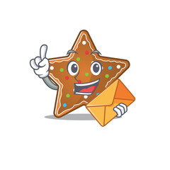 Wall Mural - Cheerfully gingerbread star mascot design with envelope