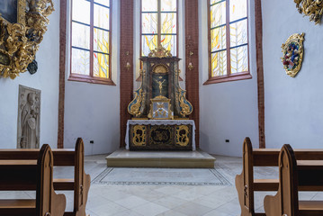 Sticker - Small altar in St Elisabeth Basilica in the old historic part of Wroclaw, capital city of Lower Silesia Province in Poland