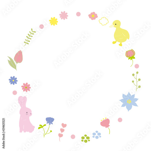 かわいい 丸フレーム 動物 植物 ベビーカラー イラスト Stock Vector Adobe Stock