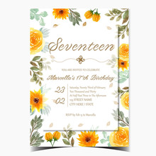 Birthday Invitation Card With Gorgeous Yellow Flowers