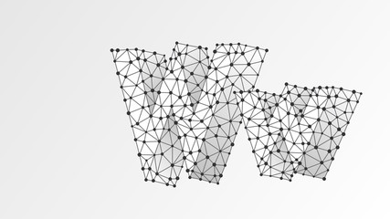 Alphabet letter W. Abstract digital wireframe, low poly mesh, Raster white origami 3d illustration. Design of an Uppercase and lowercase english letters. Banner, template or a pattern. Line, dot