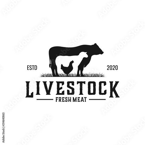 Vintage Livestock Logo Design, Vector Concept Illustration Wall Mural