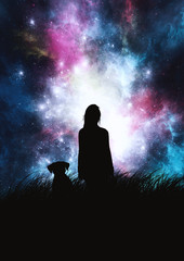 Wall Mural - fantasy woman isolated galaxy fill the night sky. night time landscape
