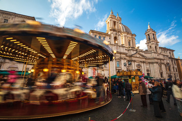 Wall Mural - Ancient German Horse Carousel built in 1896 in Navona Square, Rome, Italy