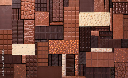 Fotomural dark and milk chocolates with nuts, assorted sweet bar.