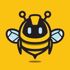 Bee cute droid robot technology character mascot logo vector illustration