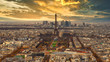 Paris skyline with Eiffel Tower at sunset in Paris