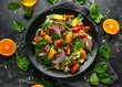 © grinchh - Vegetable Millet salad with red onion, cherry tomatoes, spinach, tangerine and clementine dressing. healthy food