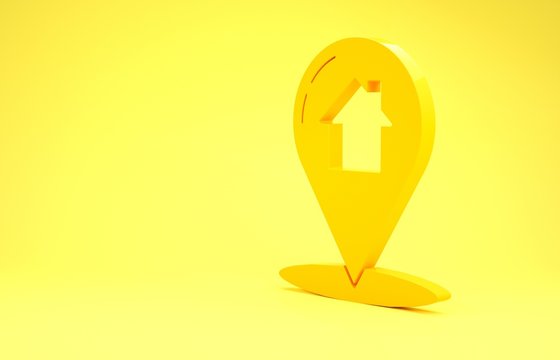 Yellow Map pointer with house icon isolated on yellow background. Home location marker symbol. Minimalism concept. 3d illustration 3D render