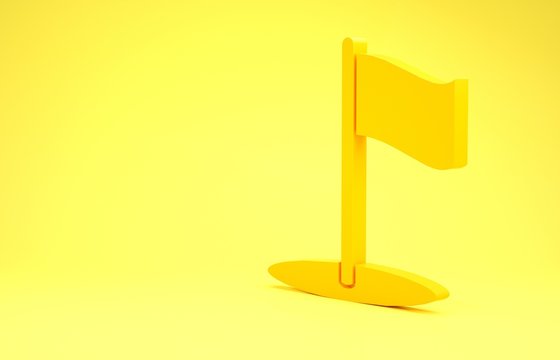 Yellow Flag icon isolated on yellow background. Location marker symbol. Minimalism concept. 3d illustration 3D render