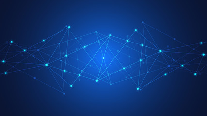 Digital technology background with connecting dots and lines. Abstract technical background of network connection and communication.