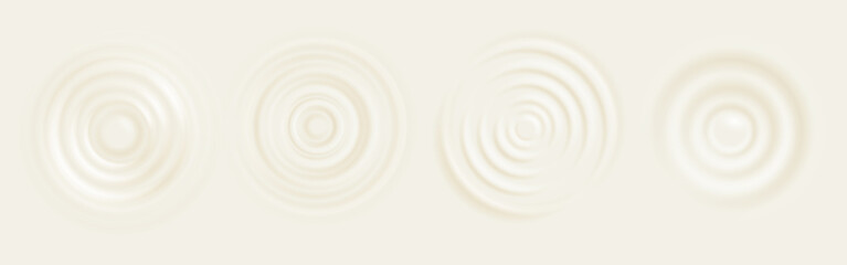 Water ripple. 3D wave effect with concentric circles on white background, milk drop splash effect. Vector illustrations water abstract waves surface circles on light