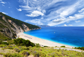 Famous beach Mirtos on Kefalonia island in Greece