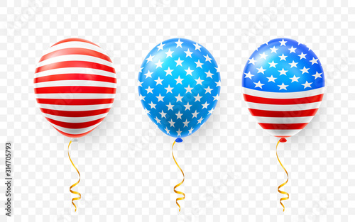 Cuadros en Lienzo Helium balloons with American flag isolate on white background