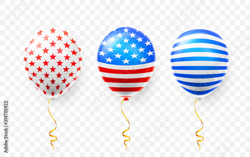 Fotomural Helium balloons with American flag isolate on white background