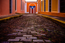 Cobblestone Street Flag Of Puerto Rico