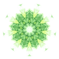 Delicate watercolor flower mandala pattern isolated on white background. Kaleidoscope effect.