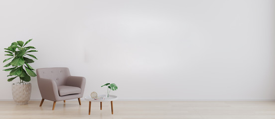 Wall Mural - bright room with white wall and moderm furniture in scandinavian style for mockup. living room for m