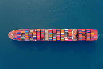 Aerial view of container cargo ship in sea.