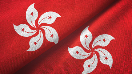 Hong Kong and Hong Kong two flags textile cloth, fabric texture