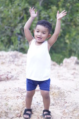 Happy Little Asian baby boy 2 years old. child Healthy happy funny smiling face young toddler lovely kid concept. Cute Asian kid portrait.                             