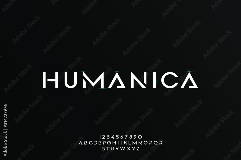 Humanica, an Abstract technology futuristic alphabet font. digital space typography vector illustration design - obrazy, fototapety, plakaty 