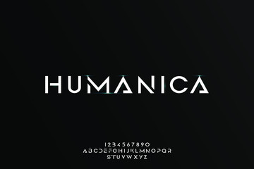 humanica, an abstract technology futuristic alphabet font. digital space typography vector illustrat