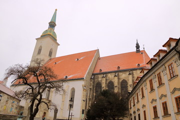 View of the Cathedral of St. Martin in Bratislava, Slovakia in winter