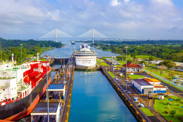 view of panama canal from cruise ship