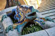 August 17, 2019. Barcelona, Spain. This photo was taken in Park Güell and it shows the famous Dragon's Stairs decorated with the known as 