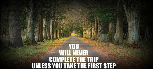 inspirational quote - you will never complete the trip unless you take the first step