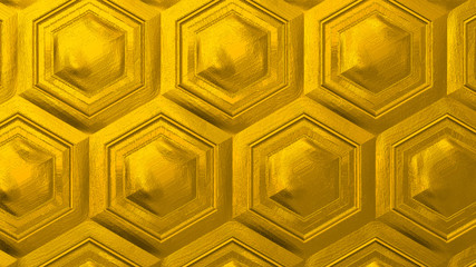 Wall Mural - luxury golden yellow 3D hexagonal background for graphics designs, interior design, wallpaper, backdrops, banners and posters. 