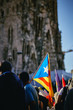 Demonstrations and protests against Spain government and in favour of independence took place in Barcelona. People gather to protest wobbling flags with the Sagrada Familia in the background