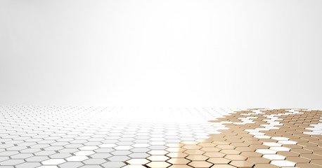 hexagonal golden white design 3d-illustration