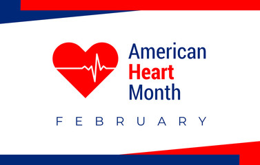 Wall Mural - National american heart month in February. American flag and heart concept design. For banner, flyer, poster and social medial and hospital use. Vector illustration.