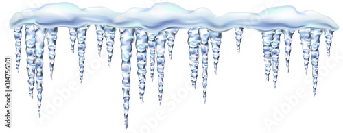 Cuadros en Lienzo Icicles shiny and glass hanging in winter and spring, snowdrift, clipart for your design