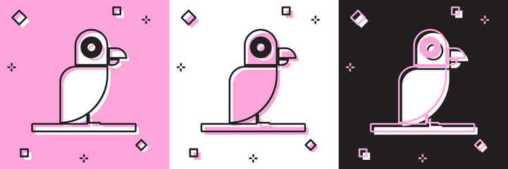 Sticker - Set Pirate parrot icon isolated on pink and white, black background.  Vector Illustration